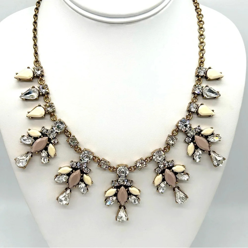 J. Crew Cream and Taupe Jeweled Necklace
